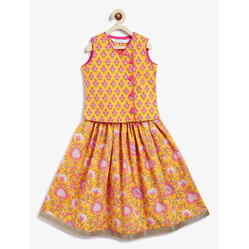 Campana Mrinal Papiha Lehenga Choli Set - Floral Print | Yellow & Pink