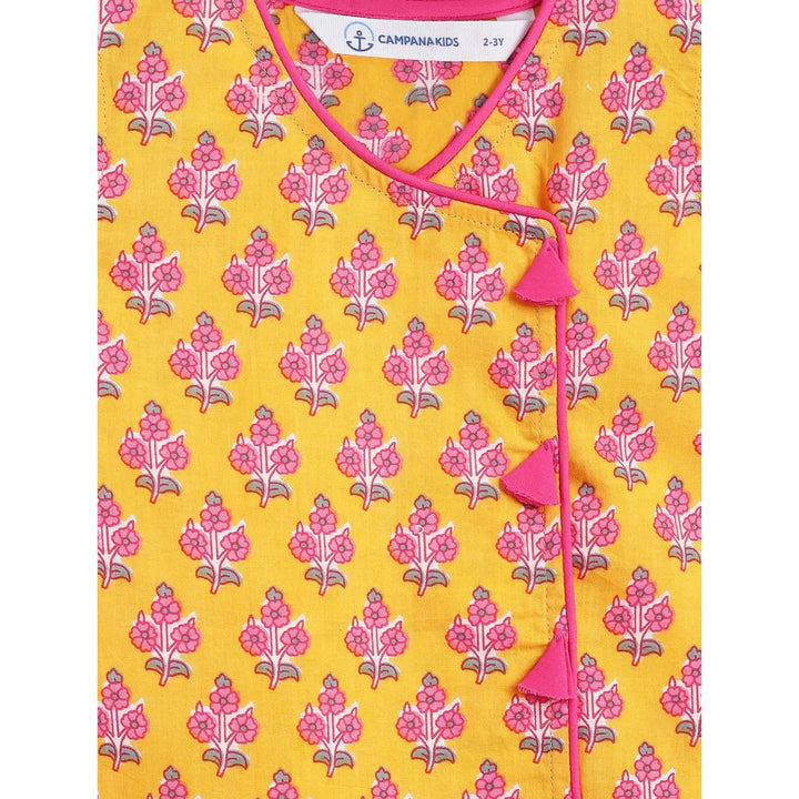 Campana Mrinal Papiha Lehenga Choli Set - Floral Print | Yellow & Pink