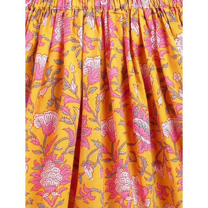 Campana Mrinal Papiha Lehenga Choli Set - Floral Print | Yellow & Pink