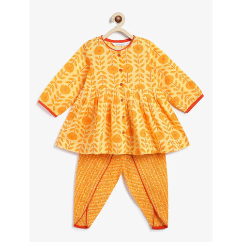 Campana Asmi Dhoti Kurta Set - Marigold Print | Yellow