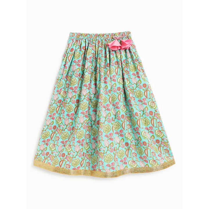 Campana Koel Lehenga Set - Flower Bud Print | Sky Blue & Pink