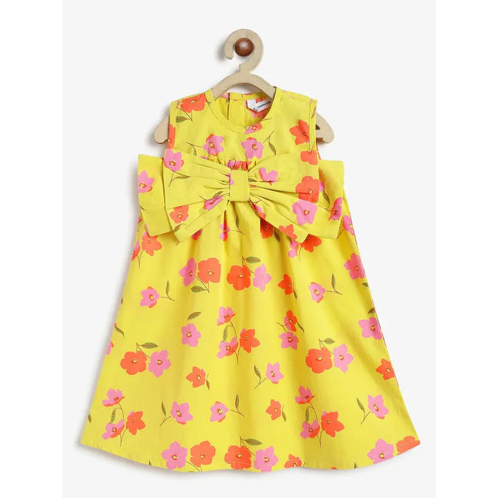 Campana Claire Pure Cotton Floral Printed Dress with Bow | Yellow