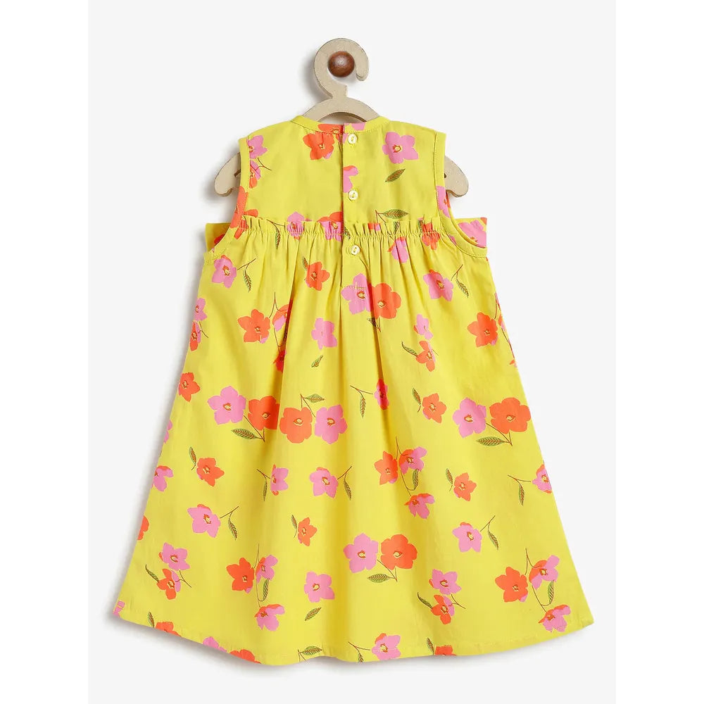 Campana Claire Pure Cotton Floral Printed Dress with Bow | Yellow