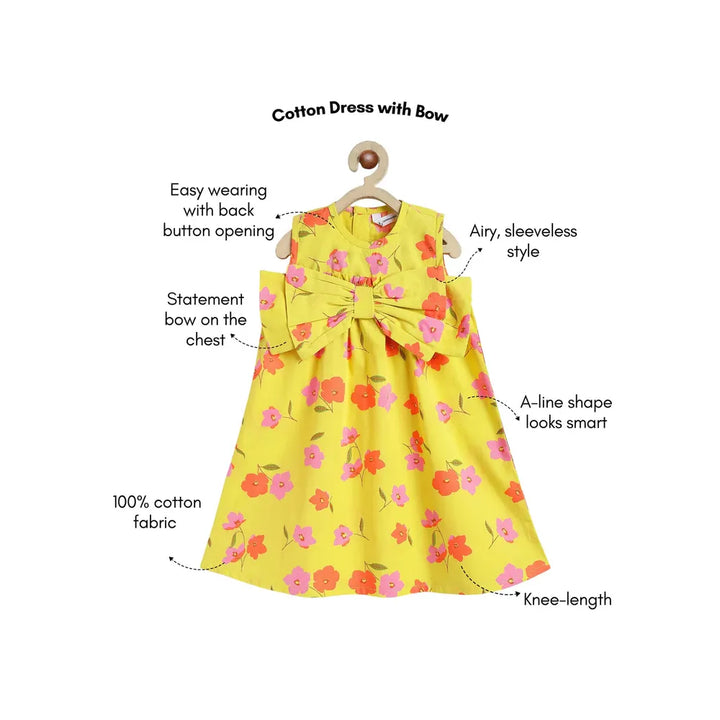 Campana Claire Pure Cotton Floral Printed Dress with Bow | Yellow