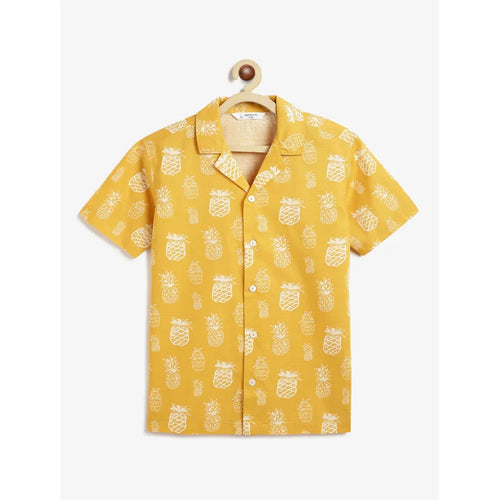 Campana Kenji Half Sleeves Printed Cotton Shirt - Pineapple Print | Yellow