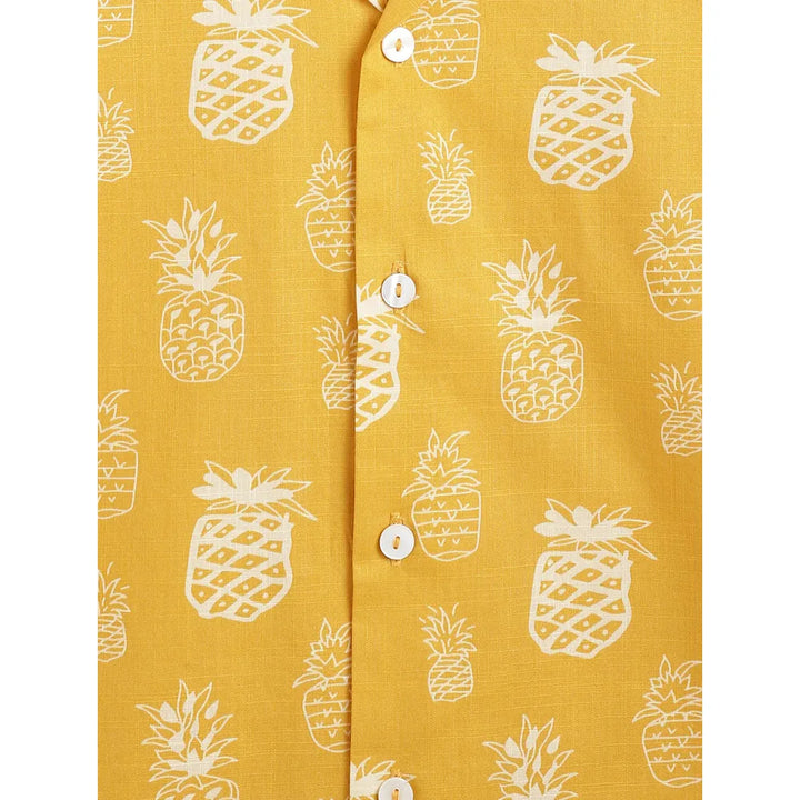 Campana Kenji Half Sleeves Printed Cotton Shirt - Pineapple Print | Yellow