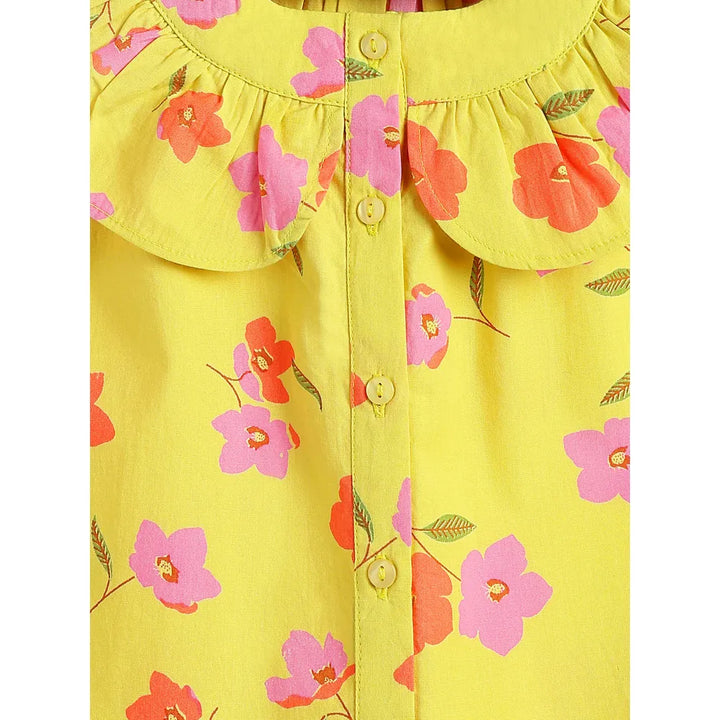 Campana Nina Pure Cotton Frilled Yoke Printed Top | Yellow