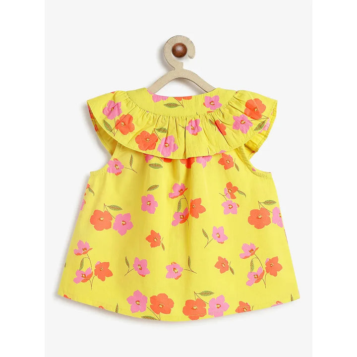 Campana Nina Pure Cotton Frilled Yoke Printed Top | Yellow