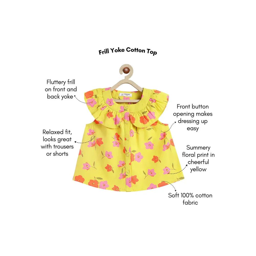 Campana Nina Pure Cotton Frilled Yoke Printed Top | Yellow
