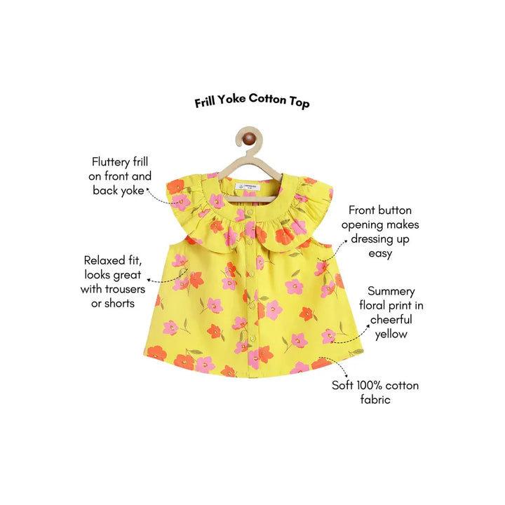 Campana Nina Pure Cotton Frilled Yoke Printed Top | Yellow