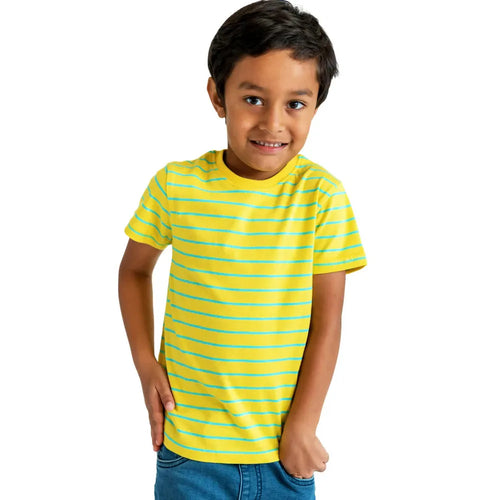 Campana Pure Cotton Short Sleeves Round Neck Striped T-Shirt | Yellow & Turquoise