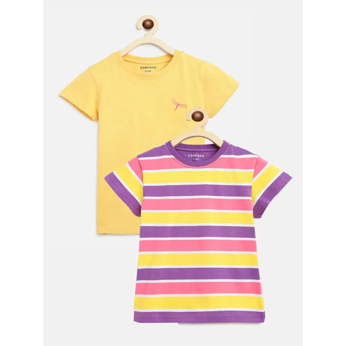 Campana Pack of 2 Round Neck Cotton T-Shirts | Purple & Yellow