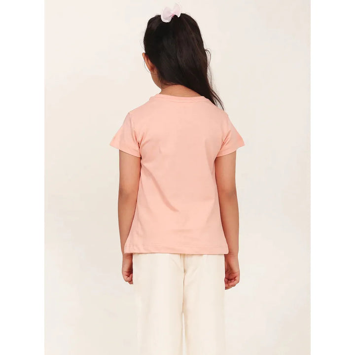 Campana Zuri Half Sleeves Typography Printed T-Shirt | Peach