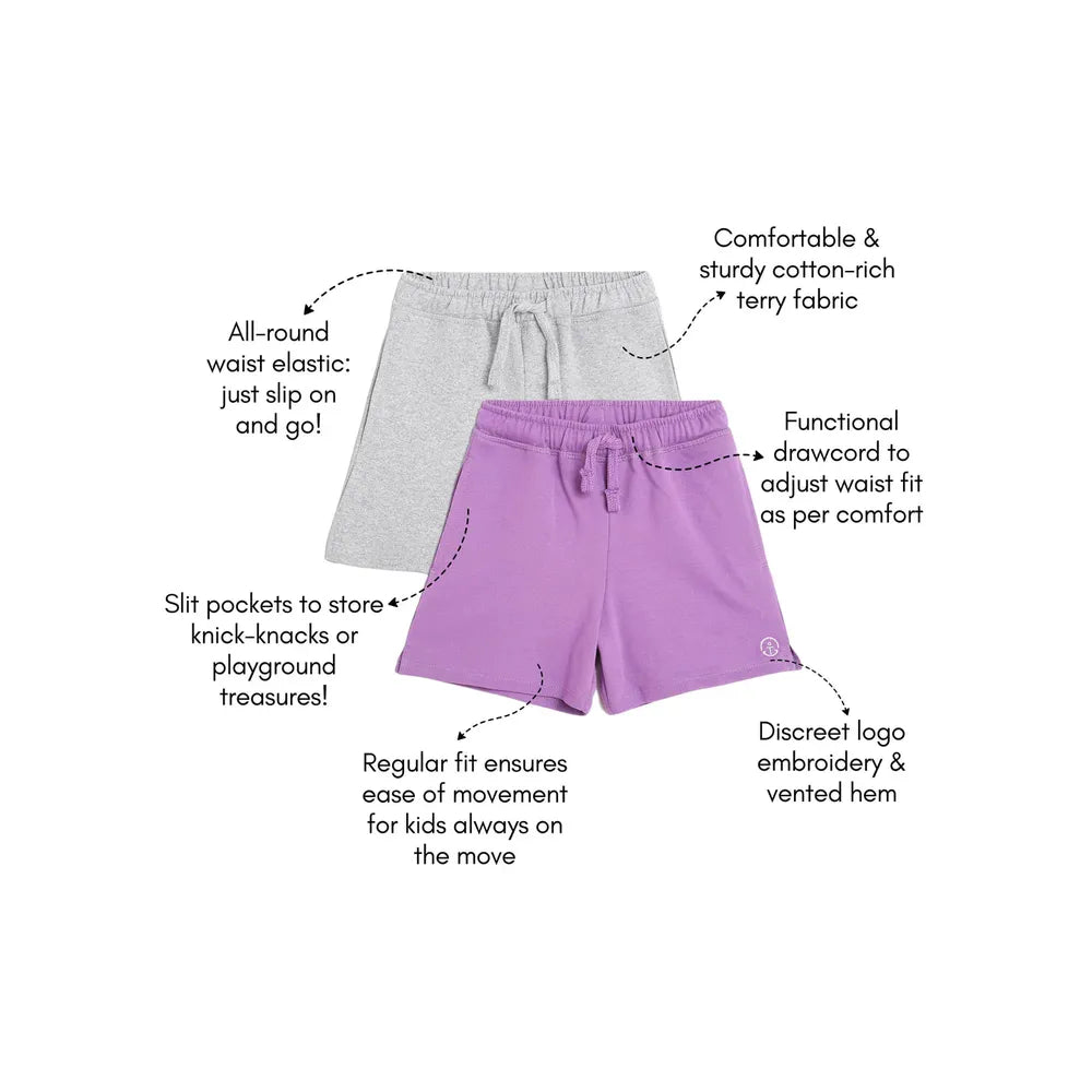 Campana Pack of 2 Cotton Terry Shorts - Grey Melange & Purple