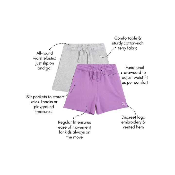 Campana Pack of 2 Cotton Terry Shorts - Grey Melange & Purple