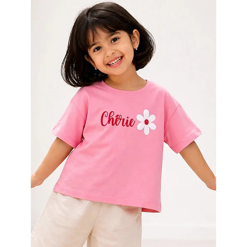 Campana Pure Cotton Drop Shoulder Typography Print T-Shirt | Pink
