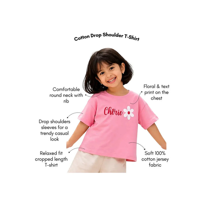 Campana Pure Cotton Drop Shoulder Typography Print T-Shirt | Pink