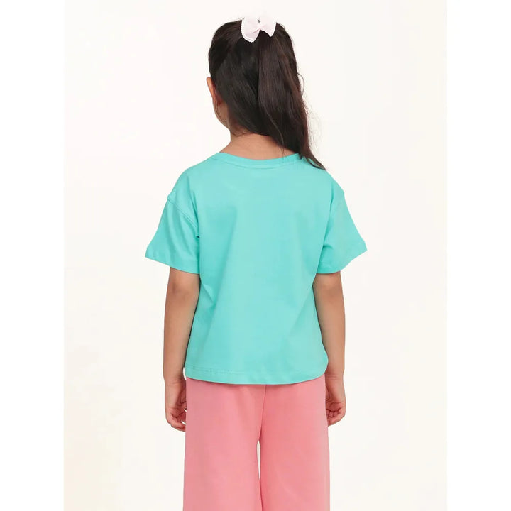 Campana Pack of 2 Drop Shoulder Half Sleeves Printed Cotton T-shirts - Zuri | Turquoise & Peach