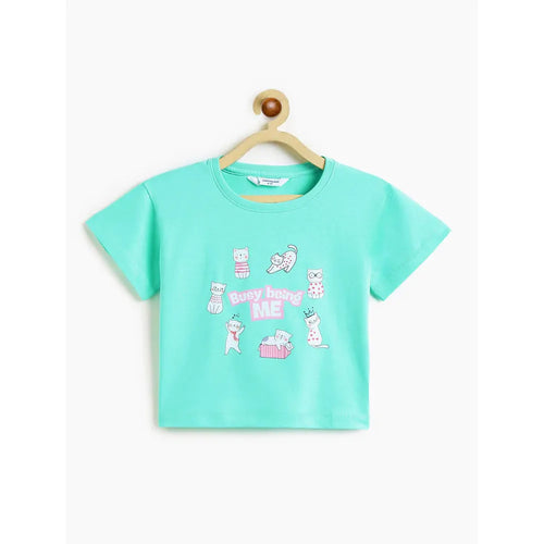 Campana Pure Cotton Drop Shoulder Busy Me Print T-Shirt | Aqua Blue