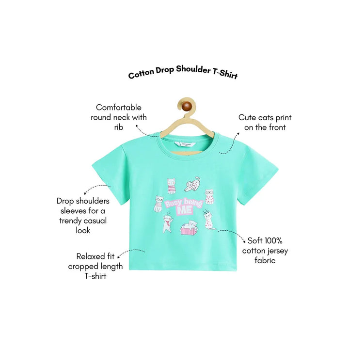 Campana Pure Cotton Drop Shoulder Busy Me Print T-Shirt | Aqua Blue