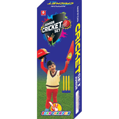 Nippon Cricket Plastic Set (1 Bat, 1 Ball, 4 Stumps, 1 Big Base, 1 Small Base, & 2 Bails) - Junior | 3 Years and Above