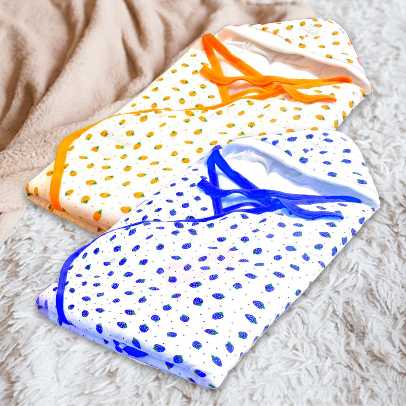 Huey New Born Baby Hooded Wrapper Blanket (Pack of 2)(Orange,Blue)