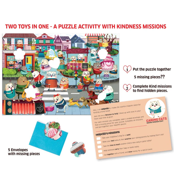 Chalk & Chuckles Caring Cats Helpfilli Puzzle 100 Pieces | Problem-Solving Fun | Educational Puzzle for Kids