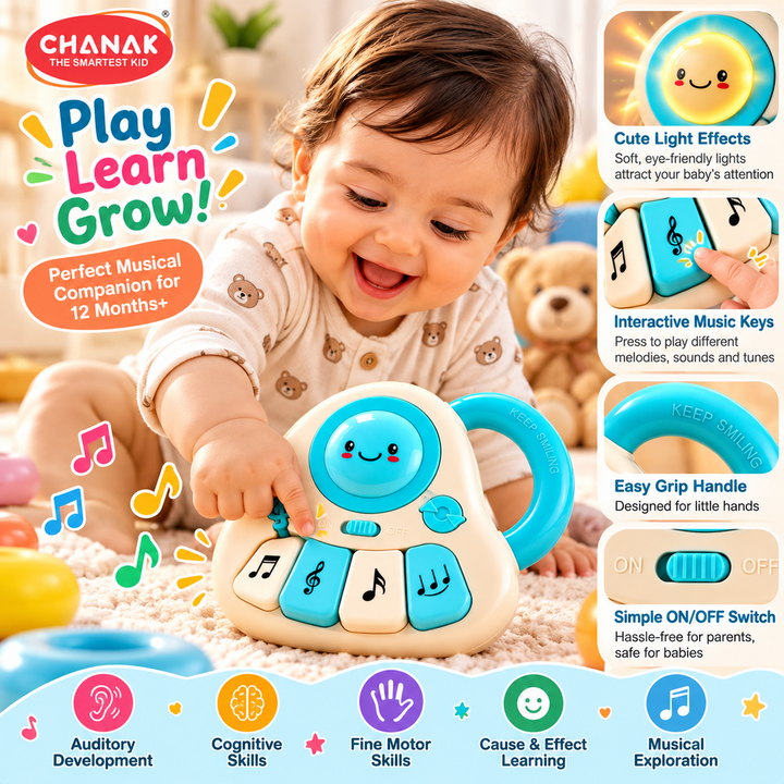 Chanak Tiny Tunes Baby Piano Musical Toy | 4 Keys, 31 Melodies with Flashing Lights |  6-12 Months