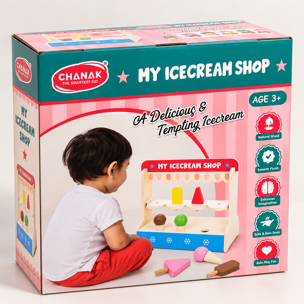 Chanak Wooden Ice Cream Shop Pretend Play Set - 8 Pieces