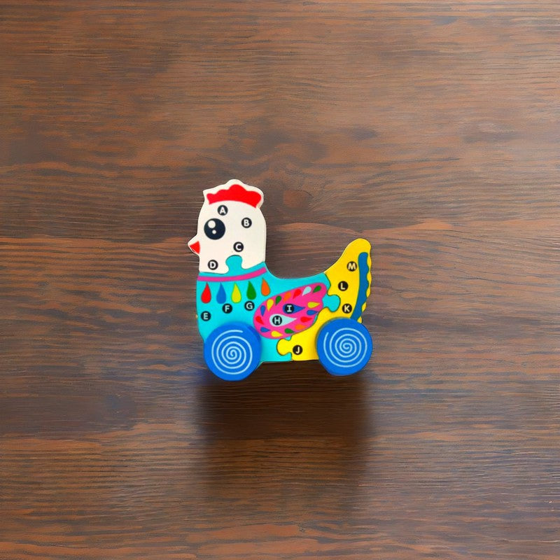Educational Charming Hen Car Wooden Puzzle Blocks with Alphabets