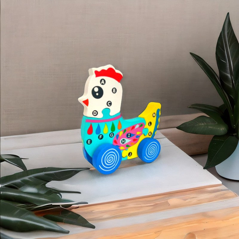 Educational Charming Hen Car Wooden Puzzle Blocks with Alphabets