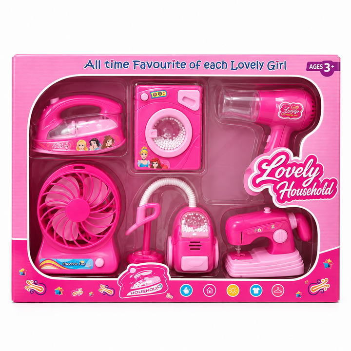 Lovely Household  Kitchen Utility Play Set for Kids | 6-in-1 Set with Lights & Sounds
