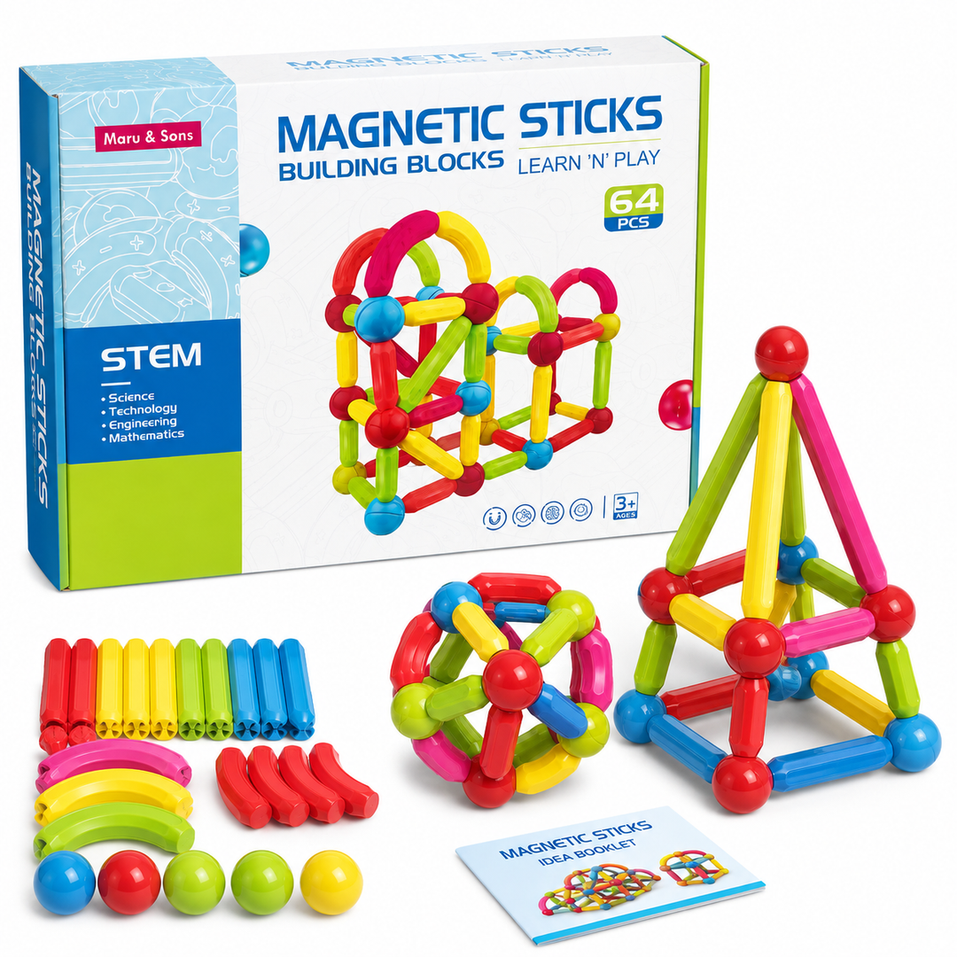 64-Piece Colorful Magnetic Sticks & Balls Building Blocks | Creative Learning Toy
