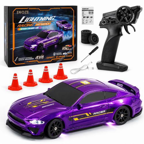 Remote Control Mini 4WD  Drift Racing Car with LED Lights & Mobile Control | 1:43 Scale