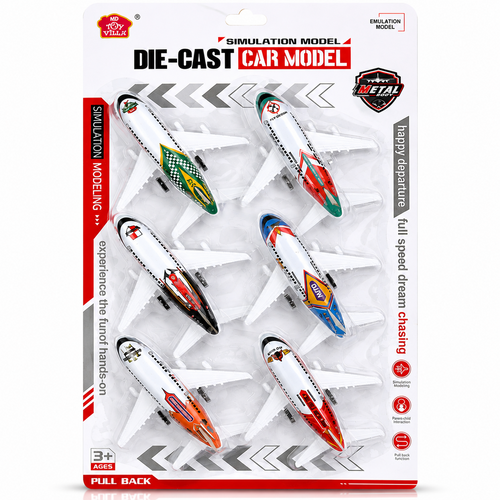 Die-Cast Pull Back Airplane Toy Set (Pack of 6) | Metal Body Mini Aircraft Models