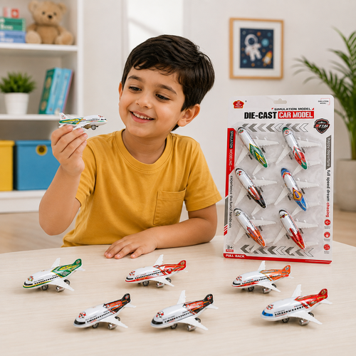 Die-Cast Pull Back Airplane Toy Set (Pack of 6) | Metal Body Mini Aircraft Models