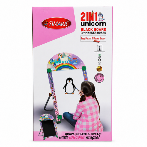 Simarr 2-in-1 Unicorn Drawing Board with Marker & Blackboard
