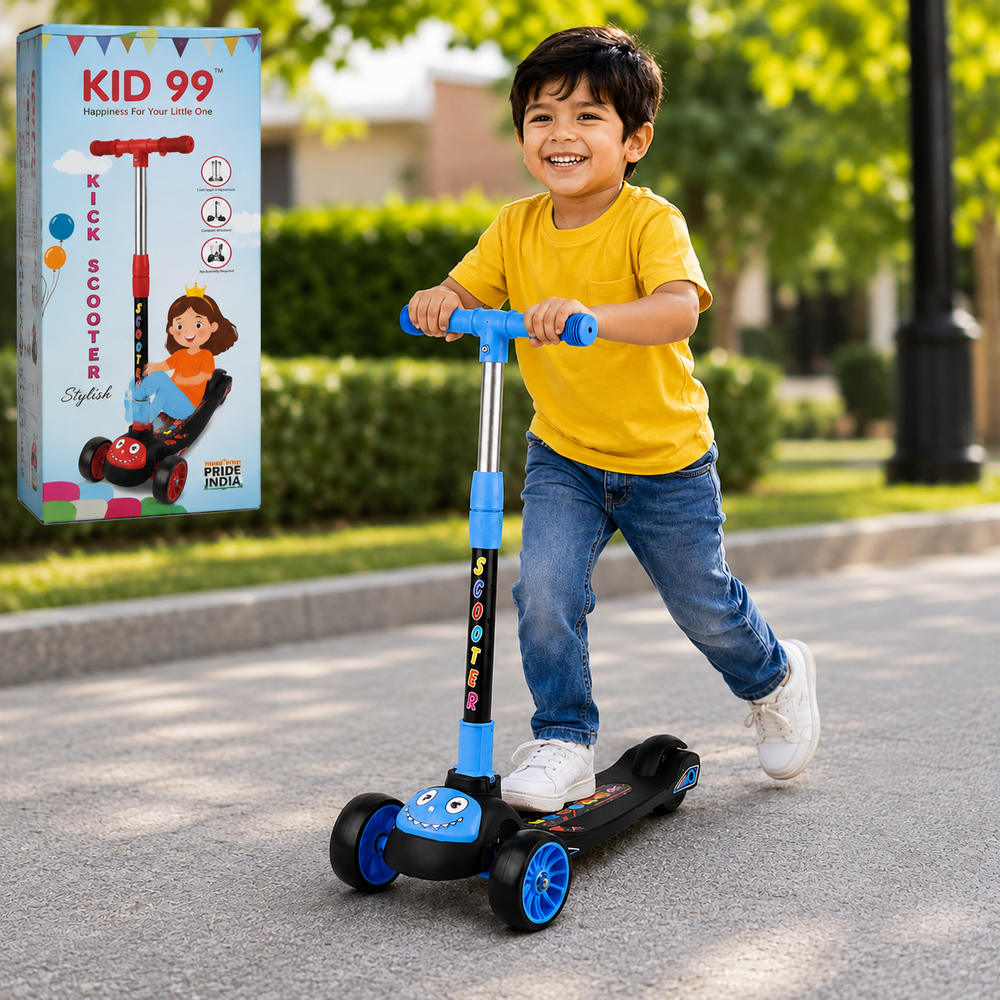 Kid 99 Kids Scooter with LED Wheels & 3 Adjustable Height - Blue