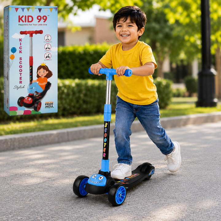 Kid 99 Kids Scooter with LED Wheels & 3 Adjustable Height - Blue