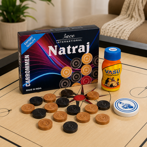 Carrom Combo Pack | 24 Carrom Coins + Vasu Carrom Powder + Carrom Striker