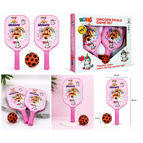 KATS by Simarr Unicorn Pickle Game Set with Moon Ball & 2 Paddles | Outdoor Paddle Game for Kids- Pink