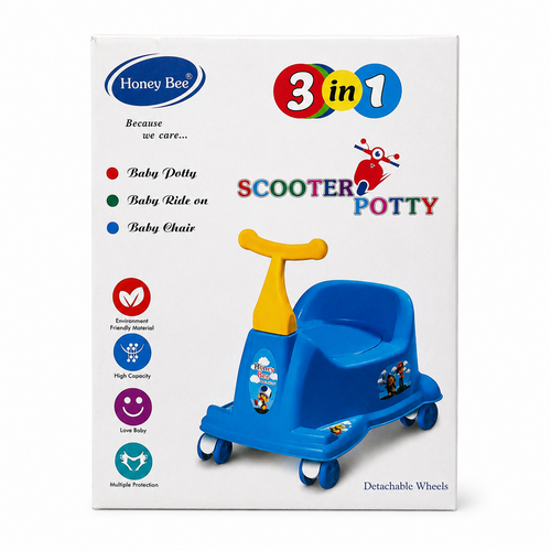Honey Bee 3-in-1 Scooter cum Potty Training Seat with Detachable Wheels for Kids - Blue