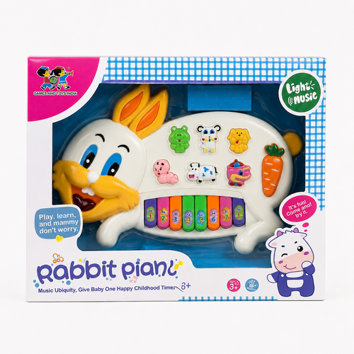 Rabbit Musical Piano Toy for Kids | 3 Play Modes | Animal Sounds & Lights