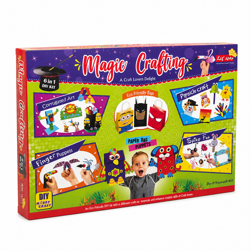 Lil' Star 6-in-1 DIY Magic Crafting Kit - Corrugated Art, Popsicle Craft, Spiro Fun, Finger Puppet and More
