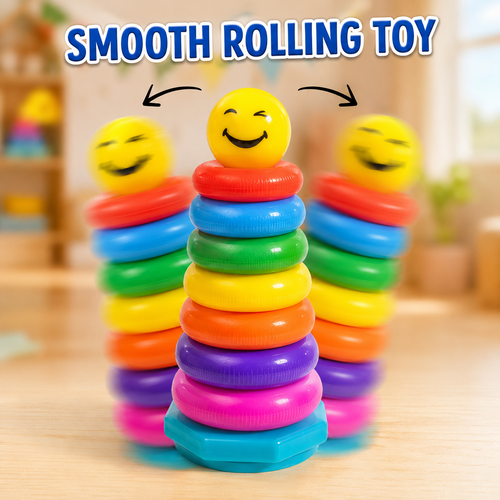 Ratna's Colourful Stacking Rings Toy with Smiley Ball | Develops Hand-Eye Coordination | Smooth Rolling Play