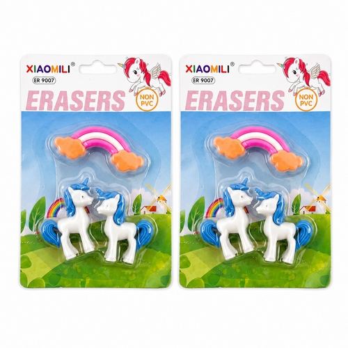 Pack of 2 (3 Piece Unicorn Eraser Set) - Blue