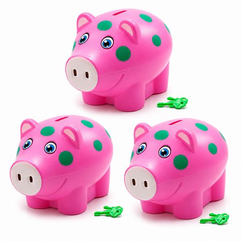 Pack of 3 Money Saver Piggy Bank (3-8 Years) - Pink