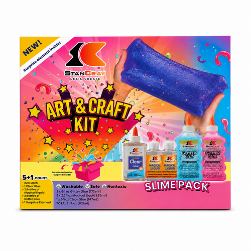 STANCRAY Slime Pack Art & Craft Kit - Clear Glue, Magical Liquid, Glitter Glue + 1 Surprise Element