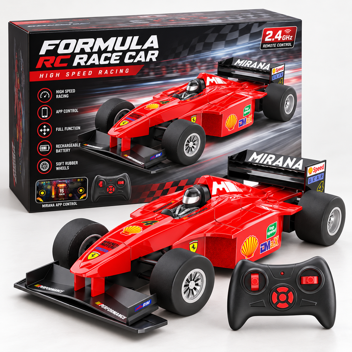 Mirana Rechargeable RC Formula 1 Super Car with Bluetooth Speaker | 1:16 Scale Model | Remote & App Controlled Racing Toy