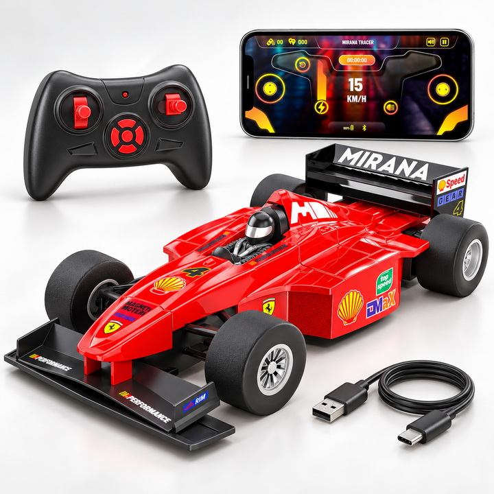 Mirana Rechargeable RC Formula 1 Super Car with Bluetooth Speaker | 1:16 Scale Model | Remote & App Controlled Racing Toy